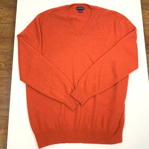 Men's Lands' End v-Neck 100% Cashmere Pullover Sweater Orange/Terracotta Sz XXL - Picture 6 of 16